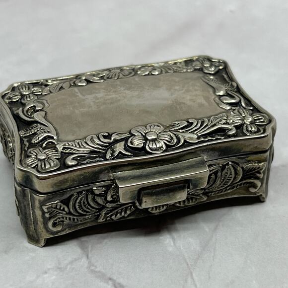 Vintage Art Nouveau Metal Trinket Jewelry Box Black Velvet SC1 - Picture 2 of 3